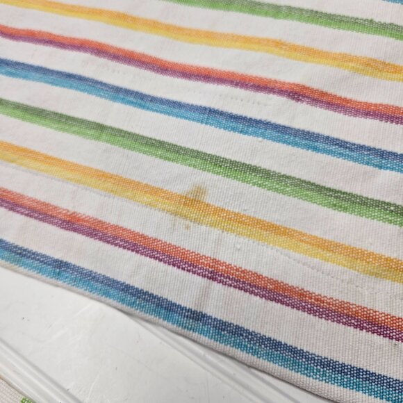 (8) Vintage Fabric Placemats Rainbow Striped Vinyl/Plastic Backing Homemade - Picture 6 of 9